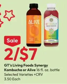 Stater Bros GT's Living Foods Synergy Kombucha or Alive offer