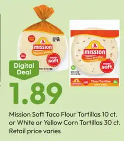 Stater Bros Mission Soft Taco Flour Tortillas 10 ct. or White or Yellow Corn Tortillas 30 ct offer