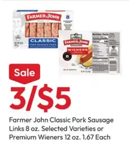 Stater Bros Farmer John Classic Pork Sausage Links 8 oz. Selected Varieties or Premium Wieners 12 oz offer