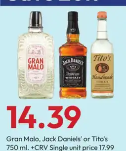 Stater Bros Gran Malo, Jack Daniels' or Tito's offer