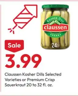 Stater Bros Claussen Kosher Dills Selected Varieties or Premium Crisp Sauerkraut offer