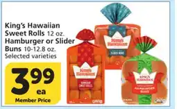 Vons King's Hawaiian Sweet Rolls 12 oz. Hamburger or Slider Buns 10-12.8 oz offer