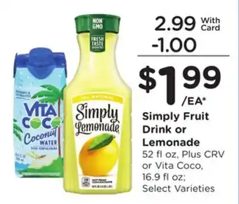 Ralphs Simply Fruit Drink or Lemonade offer