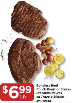 Food 4 Less Boneless Beef Chuck Roast or Steaks offer