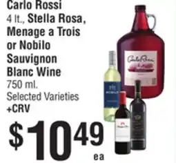 Smart & Final Carlo Rossi 4 lt., Stella Rosa, Menage a Trois or Nobilo Sauvignon Blanc Wine offer