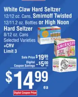 Smart & Final White Claw Hard Seltzer, Smirnoff Twisted or High Noon Hard Seltzer offer