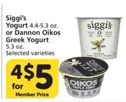 Albertsons Siggi's Yogurt 4.4-5.3 oz. or Dannon Oikos Greek Yogurt 5.3 oz offer