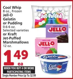 Albertsons Cool Whip 8 oz., Frozen Jell-O Gelatin or Pudding 0.6-6 oz. or Kraft Jet-Puffed Marshmallows 12 oz offer