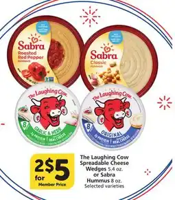 Albertsons The Laughing Cow Spreadable Cheese Wedges 5.4 oz. or Sabra Hummus 8 oz offer