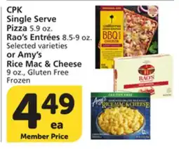 Albertsons CPK Single Serve Pizza 5.9 oz. Rao's Entrées 8.5-9 oz. Amy's Rice Mac & Cheese 9 oz offer
