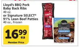 Albertsons Lloyd's BBQ Pork Baby Back Ribs 40 oz. or Signature SELECT 91% Lean Beef Patties 40 oz offer