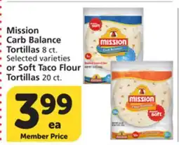 Albertsons Mission Carb Balance Tortillas 8 ct. or Soft Taco Flour Tortillas 20 ct offer