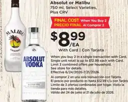 Ralphs Absolut or Malibu offer
