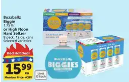 Albertsons Buzzballz Biggie 1.75 ltr. or High Noon Hard Seltzer 8 pack, 12 oz. cans offer
