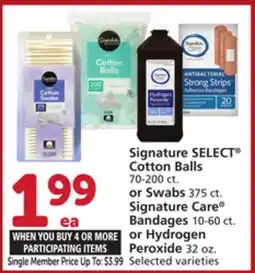 Albertsons Signature SELECT Cotton Balls or Swabs Signature Care Bandages or Hydrogen Peroxide offer