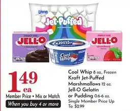Pavilions Cool Whip 8 oz., Frozen Kraft Jet-Puffed Marshmallows 12 oz., Jell-O Gelatin or Pudding 0.6-6 oz offer