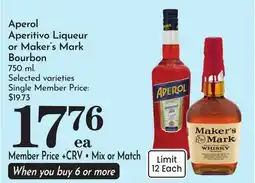 Pavilions Aperol Aperitivo Liqueur or Maker's Mark Bourbon offer