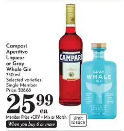 Pavilions Campari Aperitivo Liqueur or Gray Whale Gin offer