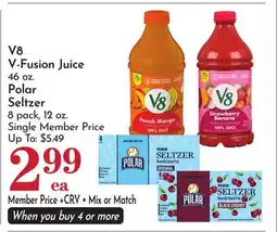 Pavilions V8 V-Fusion Juice 46 oz. Polar Seltzer 8 pack, 12 oz offer