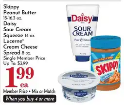 Pavilions Skippy Peanut Butter 15-16.3 oz. Daisy Sour Cream Squeeze 14 oz. Lucerne Cream Cheese Spread 8 oz offer