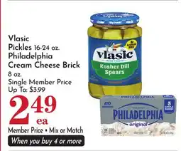 Pavilions Vlasic Pickles 16-24 oz. Philadelphia Cream Cheese Brick 8 oz offer