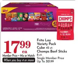 Pavilions Frito Lay Variety Pack Cube 42 ct., Chomps Beef Sticks 8 ct offer