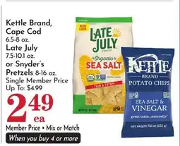 Pavilions Kettle Brand, Cape Cod 6.5-8 oz., Late July 7.5-10.1 oz. or Snyder's Pretzels 8-16 oz offer