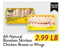 Fresh Thyme All-Natural Boneless Skinless Chicken Breast or Wings offer