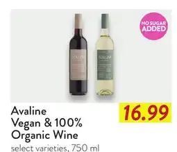 Fresh Thyme Avaline Vegan & 100% Organic Wine offer
