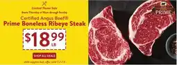 Fresh Thyme Certified Angus Beef Prime Boneless Ribeye Steak offer