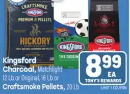 Tony’s Fresh Market Kingsford Charcoal, Matchlight or Craftsmoke Pellets offer