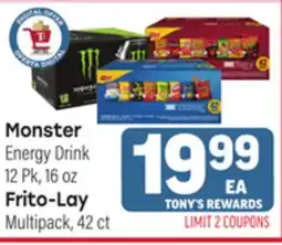Tony’s Fresh Market Monster Energy Drink 12Pk, 16oz., Frito-Lay Multipack 42 ct offer