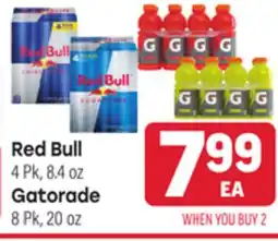 Tony’s Fresh Market Red Bull 4 Pk, 8.4 oz Gatorade 8 Pk, 20 oz offer