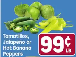 Tony’s Fresh Market Tomatillos, Jalapeño or Hot Banana Peppers offer