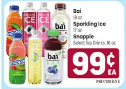 Tony’s Fresh Market Bai 18 oz, Sparkling Ice 17 oz or Snapple Select Tea Drinks, 16 oz offer