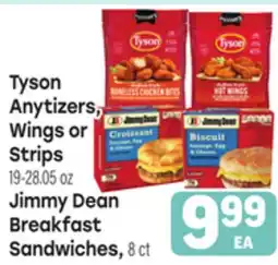 Tony’s Fresh Market Tyson Anyizers, Wings or Strips 19-28.05 oz, Jimmy Dean Breakfast Sandwiches 8 ct offer
