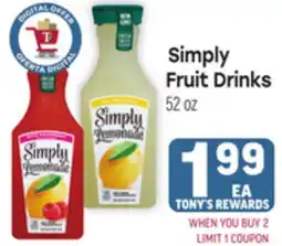 Tony’s Fresh Market Simply Fruit Drinks offer