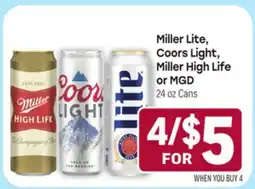 Tony’s Fresh Market Miller Lite, Coors Light, Miller High Life or MGD offer