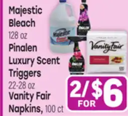 Tony’s Fresh Market Majestic Bleach 128 oz Pinalen Luxury Scent Triggers 22-28 oz Vanity Fair Napkins, 100 ct offer