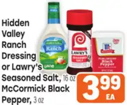 Tony’s Fresh Market Hidden Valley Ranch Dressing or Lawry's Seasoned Salt, 16 oz McCormick Black Pepper, 3 oz offer