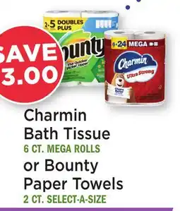 Heinen's Charmin Bath Tissue 6 CT. MEGA ROLLS or Bounty Paper Towels 2 CT. SELECT-A-SIZE offer