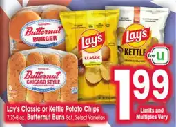 Jewel-Osco Lay's Classic or Kettle Potato Chips 7.75-8 oz., Butternut Buns 8ct offer