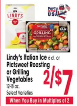 Jewel-Osco Lindy's Italian Ice 6 ct. or Pictsweet Roasting or Grilling Vegetables offer