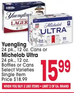 Jewel-Osco Yuengling 24 pk., 12 oz. Cans or Michelob Ultra 24 pk., 12 oz offer