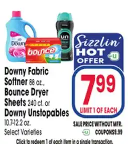 Jewel-Osco Downy Fabric Softner 88 oz., Bounce Dryer Sheets 240 ct. or Downy Unstopables 10.7-12.2 oz offer