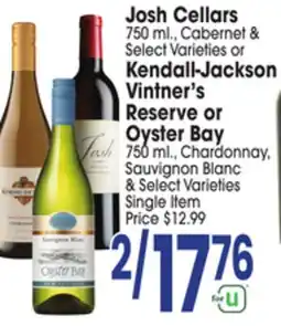 Jewel-Osco Josh Cellars 750 Ml., Cabernet & Select Varieties or Kendall-Jackson Vintner's Reserve or Oyster Bay offer