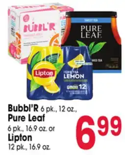 Jewel-Osco Bubbl'R 6 pk., 12 oz., Pure Leaf 6 pk., 16.9 oz. or Lipton 12 pk., 16.9 oz offer