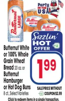 Jewel-Osco Butternut White or 100% Whole Grain Wheat Bread 20 oz. or Butternut Hamburger or Hot Dog Buns 8 ct offer