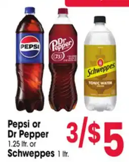 Jewel-Osco Pepsi or Dr Pepper 1.25 ltr. or Schweppes 1 ltr offer