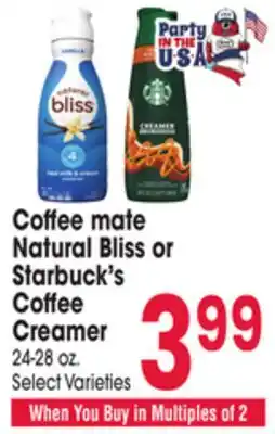 Jewel-Osco Coffee mate Natural Bliss or Starbuck's Coffee Creamer offer